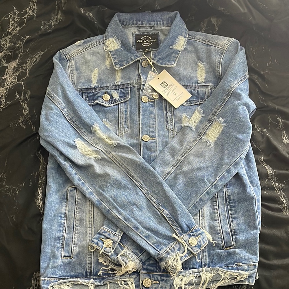 Distressed Graphic Denim Jacket